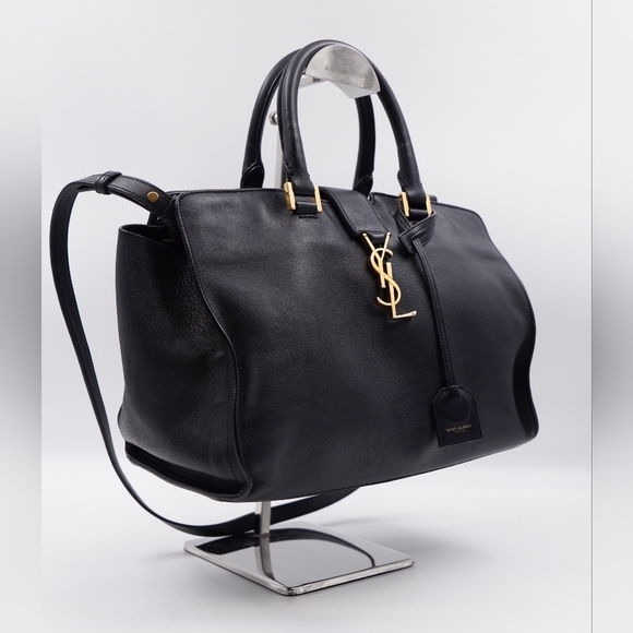 BN04 ❤️ Saint Laurent Black Leather Cabas Tote - Picture 4 of 16